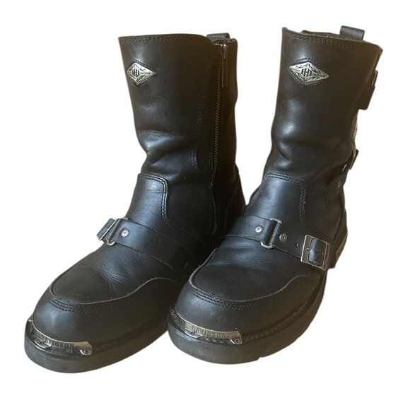 Harley Davidson Rare Fury Trunk Logo Black Leather Biker Boots Sz 10W Goth Punk - Picture 9 of 11